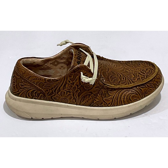 ARIAT 10042508 women's sz 6.5 floral embossed leather HILO casual shoes moc toe - Picture 9 of 10